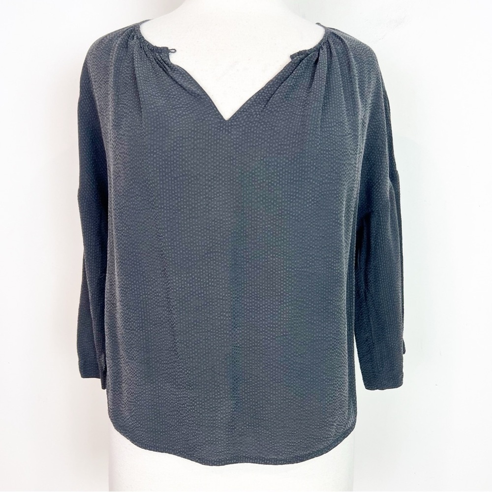 EVERLANE BLACK 3/4 SLEEVE SILK POPOVER TEXTURE BLOUSE WOMENS SZ 0
